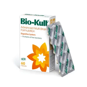 14 gut-friendly live bacterial strains shown* to survive the high acidity of stomach acid Formulated in the UK by our Bio-Kult scientists Backed by clinical research Gluten free Vegetarian Society Approved No artificial colours or flavours